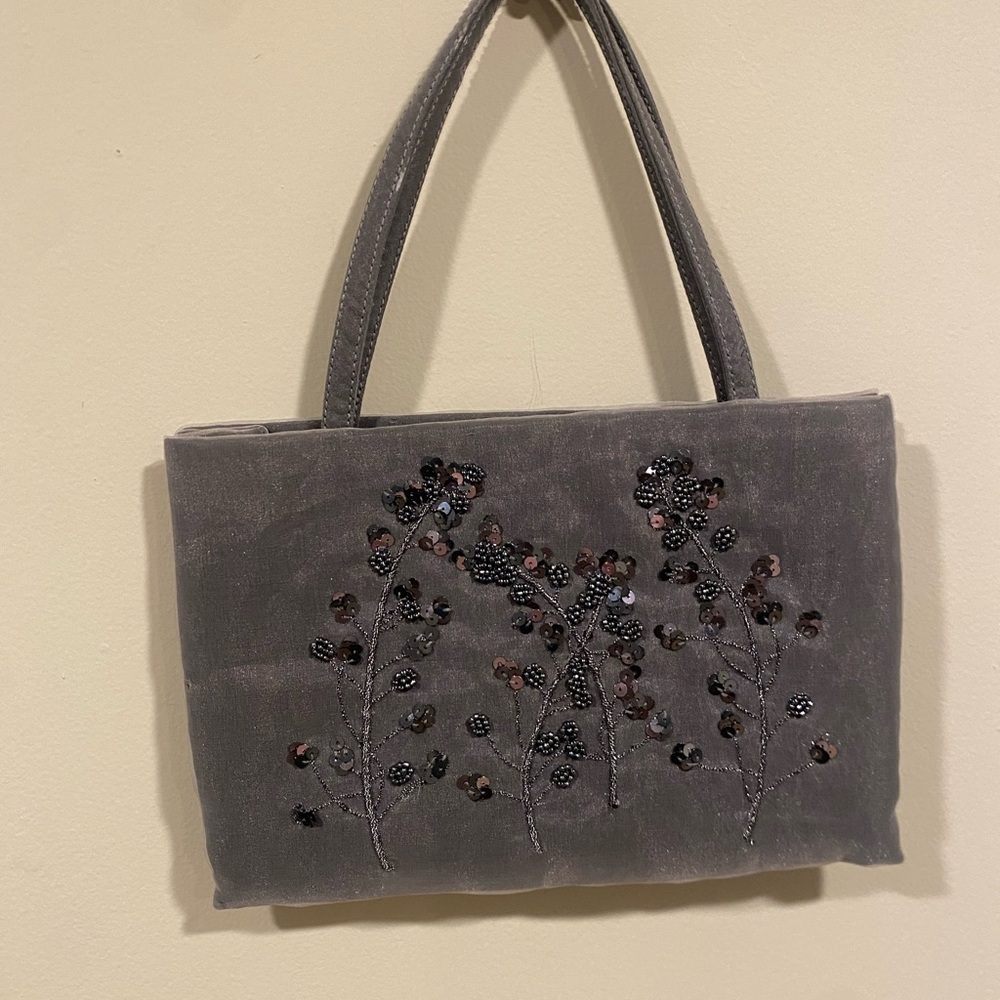 Adrienne Vittadini Gray Beaded Clutch